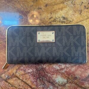 Michael Kors Women's Signature Logo Long Zippy Wallet Goldtone Hardware